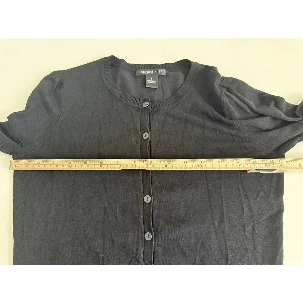 August Silk Womens S Black Cardigan Sweater Puff Sleeve Button Front Classic